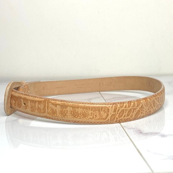 Ender Murat Beige Tan Imported Alligator Grain Calfskin Embossed Belt USA S - Picture 6 of 9